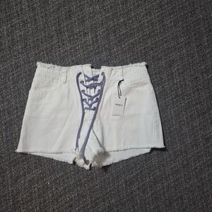 Forever 21 White Lace-Up Jean Shorts
